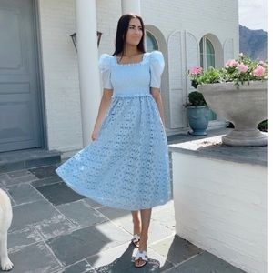 Rachel Parcell Baby Blue Smocked Square Neck Puff Sleeve Dress